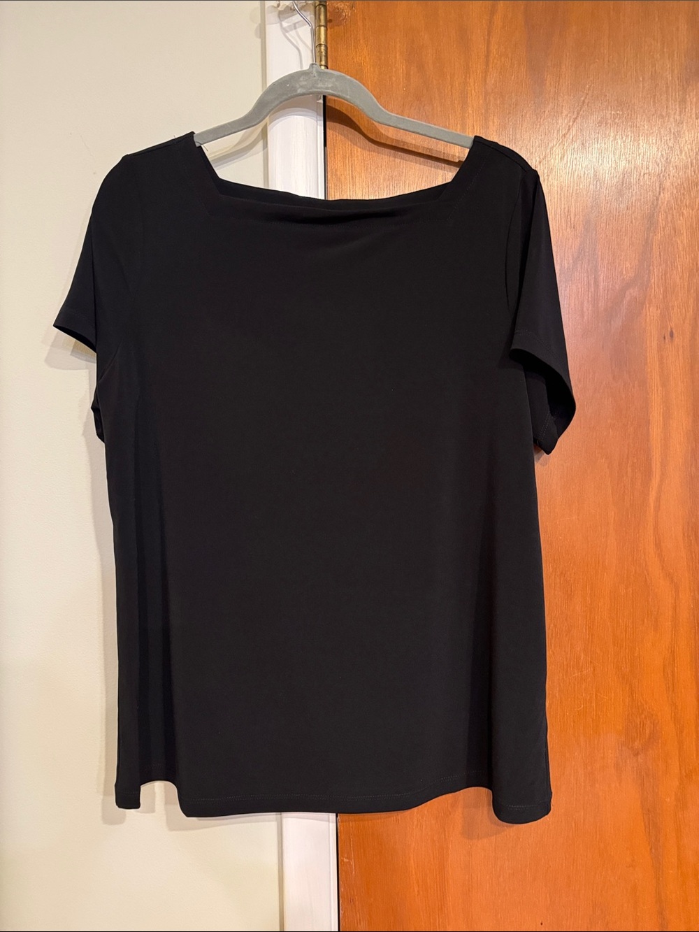 Susan Graver Black Short-Sleeve Square-Neck Top